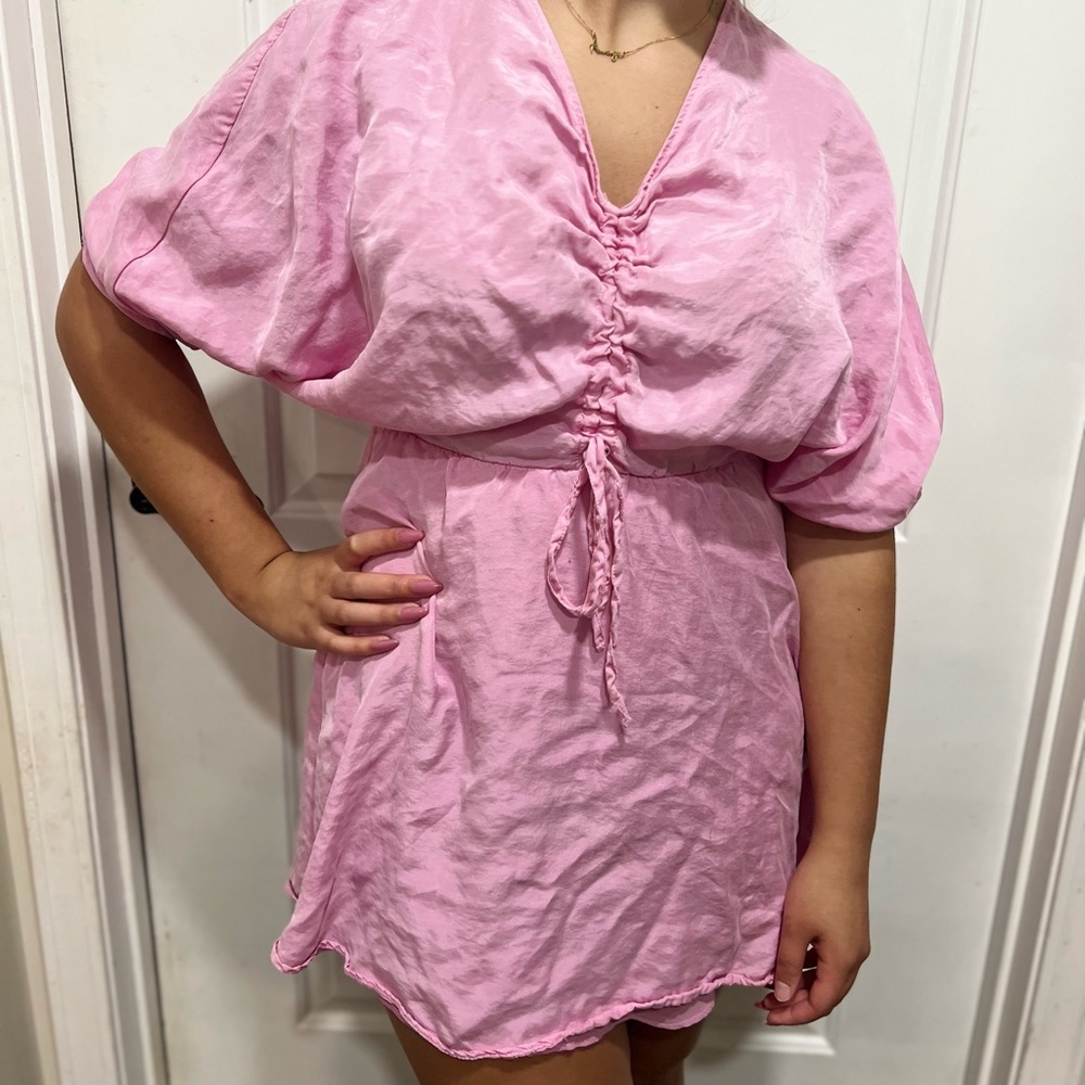 Zara X-Small Short dress Pink adjustable puffy sleeve